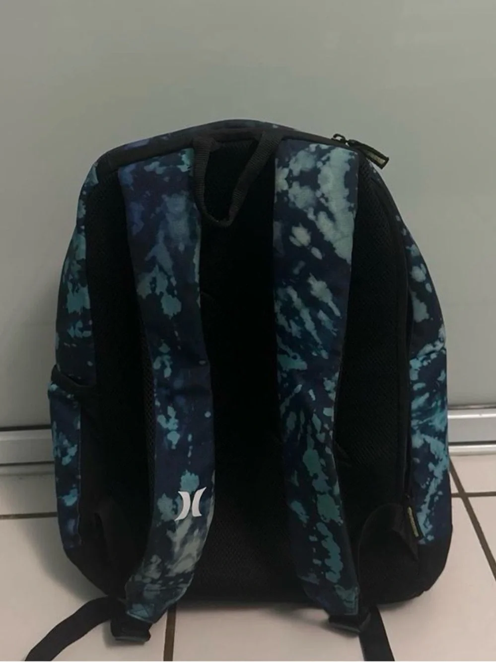 Hurley Blue Tie-Dye Backpack with Lime Green Graphic